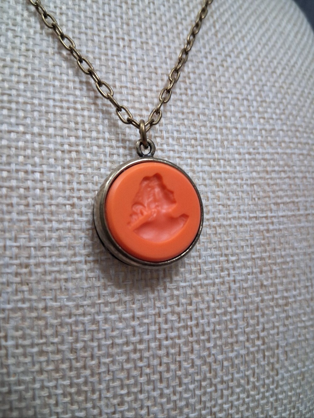 Vintage EXTASIA Intaglio Cameo Necklace Orange Coral Opaque Glass Artisan Made - Picture 12 of 14